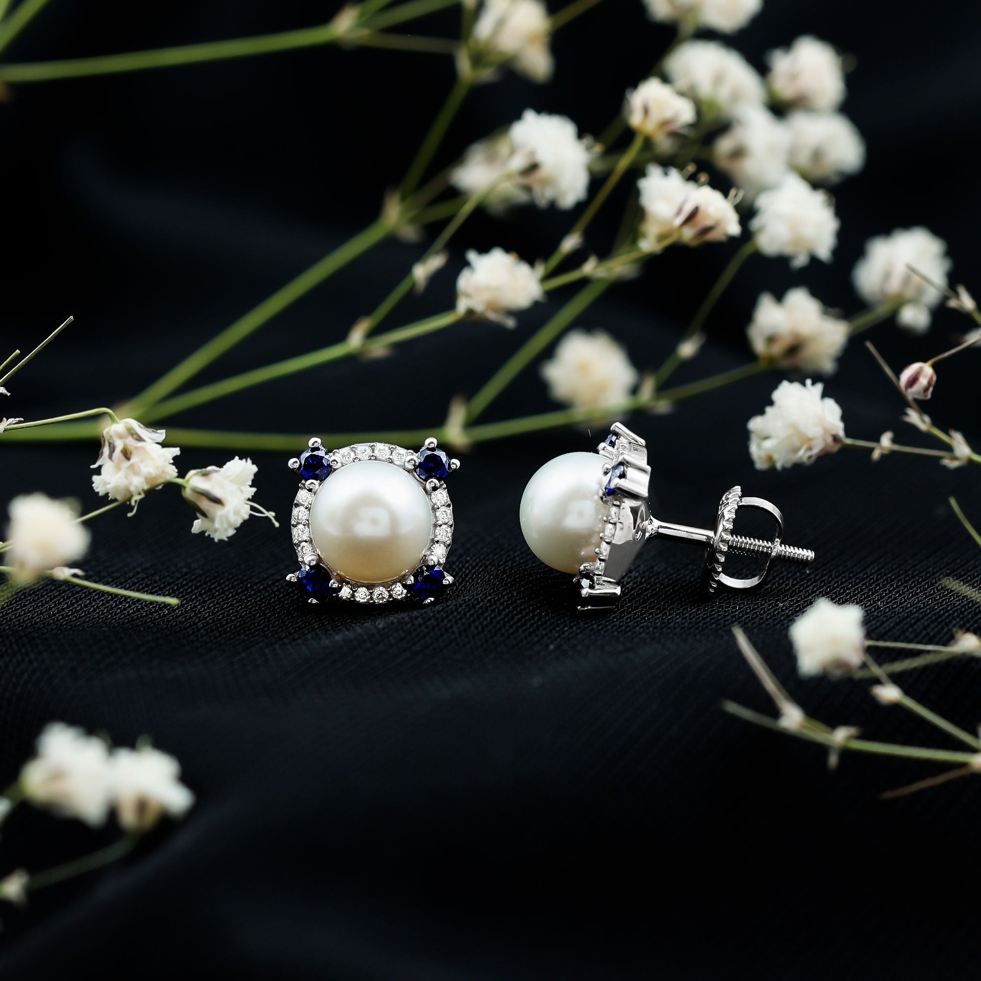 Certified 7 MM Cultured Pearl Halo Stud Earrings