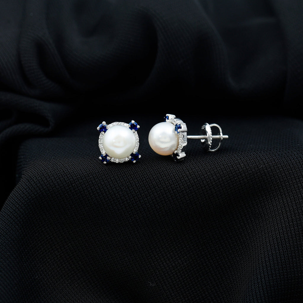 Certified 7 MM Cultured Pearl Halo Stud Earrings
