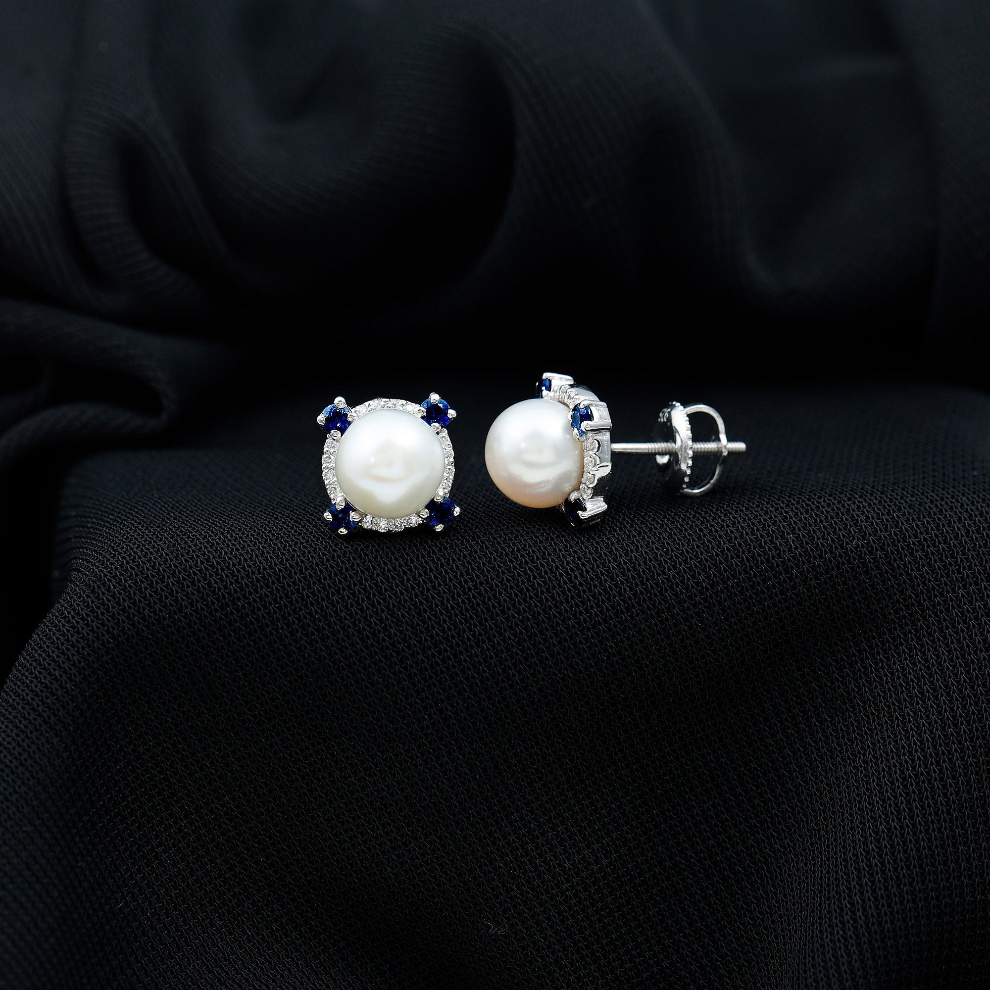 Certified 7 MM Cultured Pearl Halo Stud Earrings