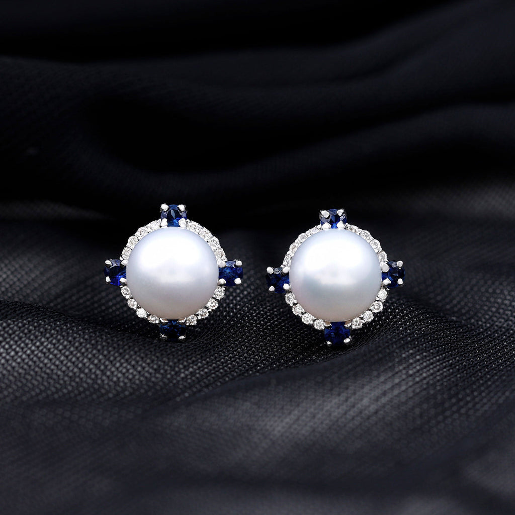 Certified 7 MM Cultured Pearl Halo Stud Earrings