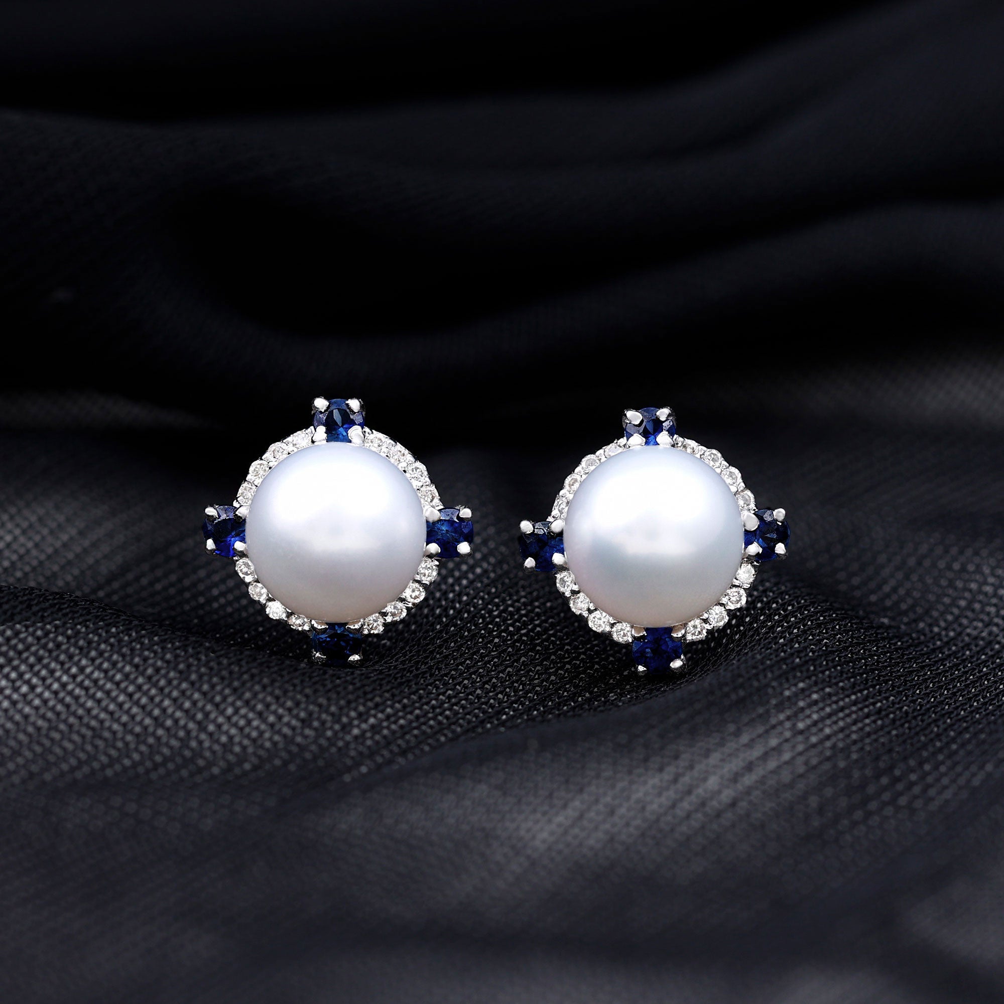 Certified 7 MM Cultured Pearl Halo Stud Earrings