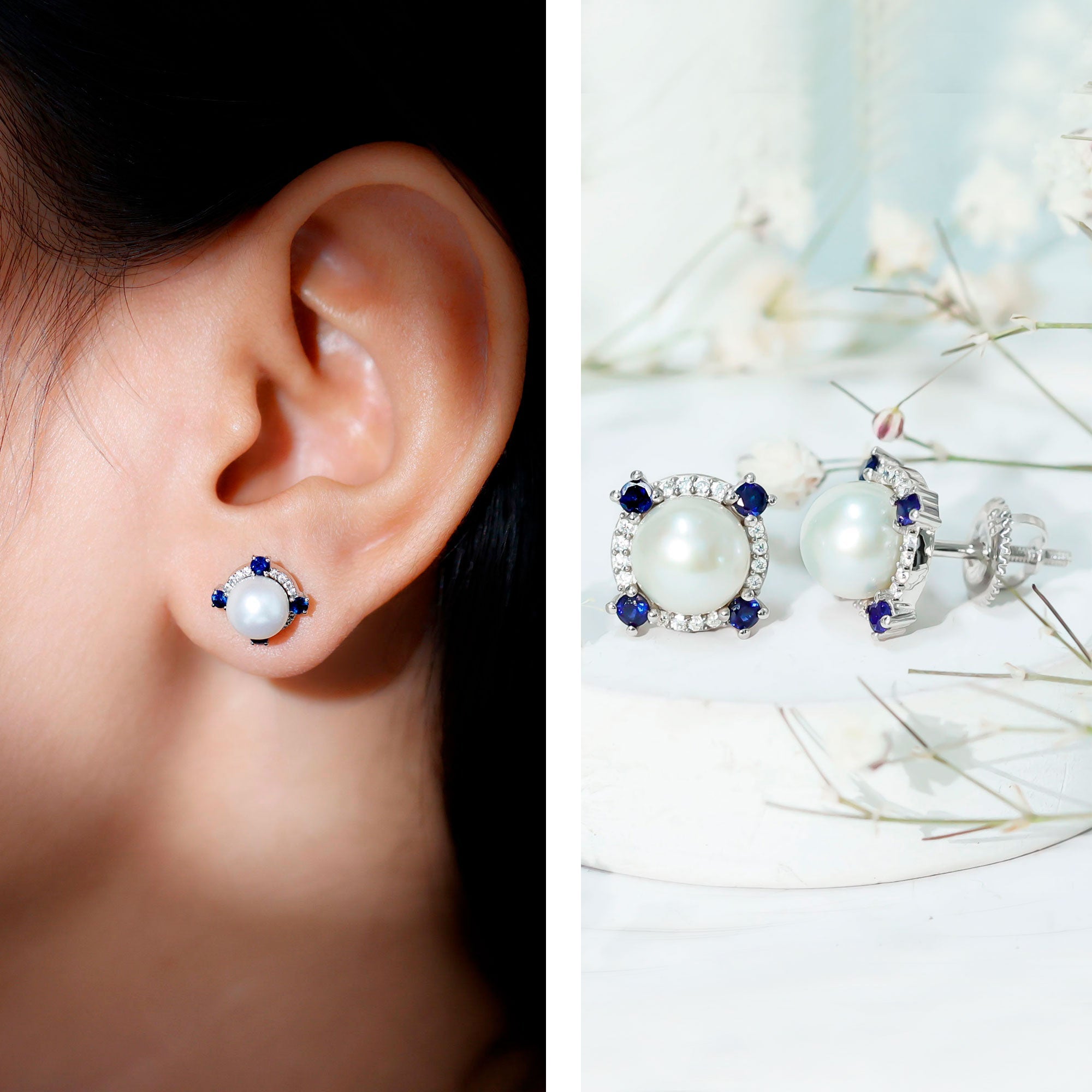 Certified 7 MM Cultured Pearl Halo Stud Earrings