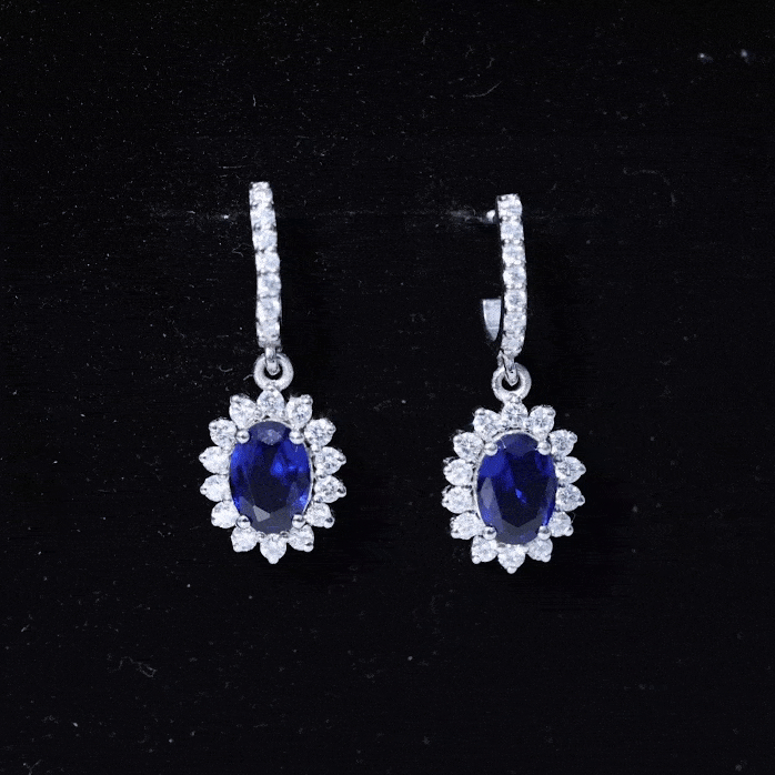 Lab Grown Blue Sapphire Princess Diana Inspired Earrings with Moissanite