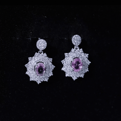 Vintage Inspired Pink Sapphire and Diamond Bridal Dangle Earrings