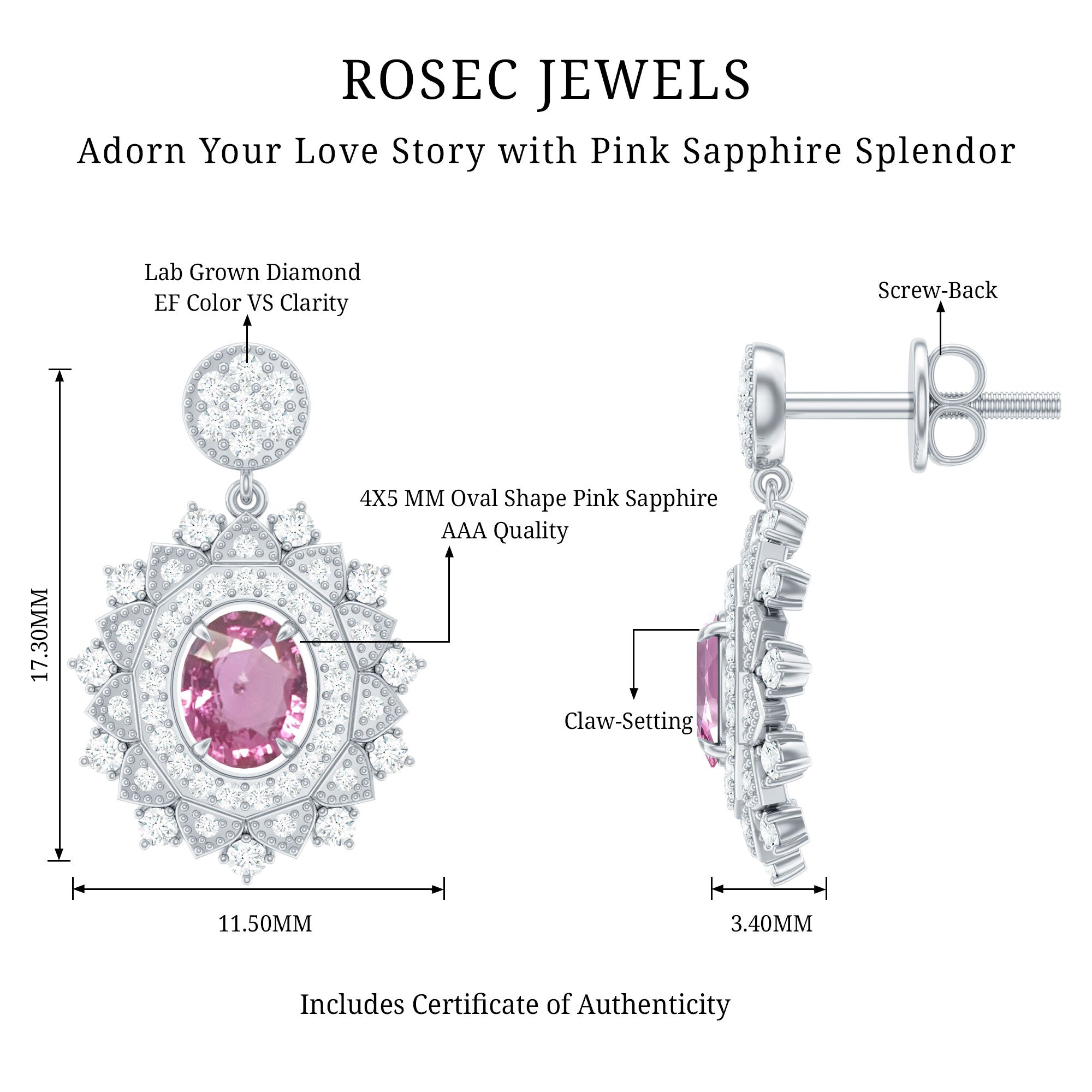 Vintage Inspired Pink Sapphire and Diamond Bridal Dangle Earrings