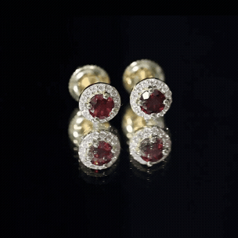 Genuine Garnet Stud Earrings with Lab Grown Diamond Halo