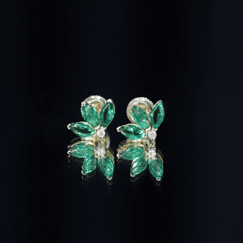 Marquise Cut Lab Created Emerald Leaf Stud Earrings in Silver
