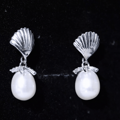 14K Gold Plated Silver Shell and Pearl Drop Earrings