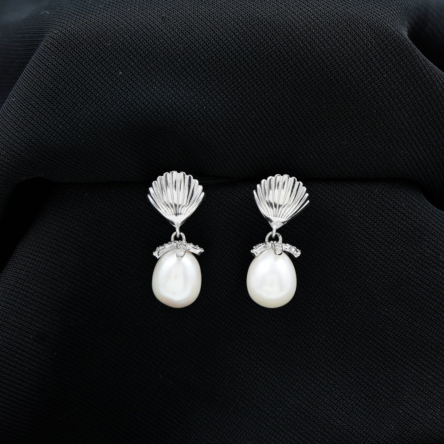 14K Gold Plated Silver Shell and Pearl Drop Earrings