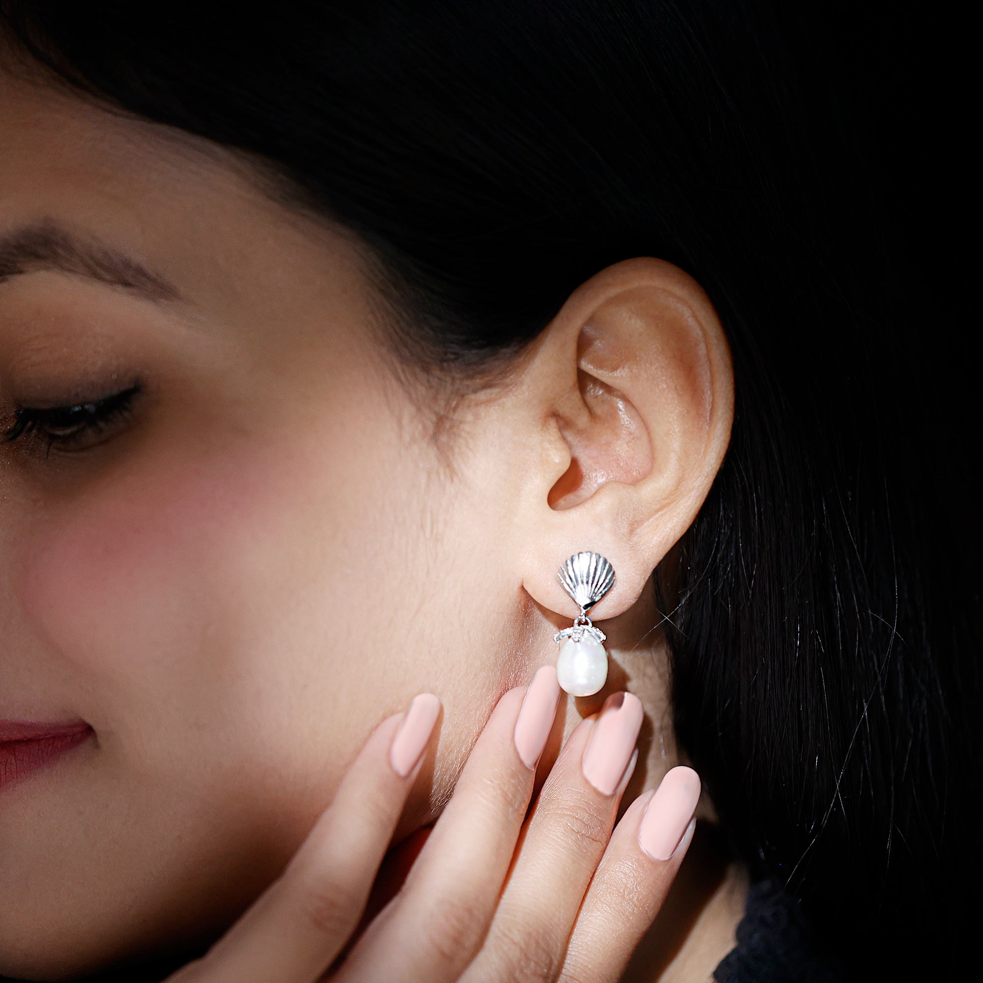 14K Gold Plated Silver Shell and Pearl Drop Earrings