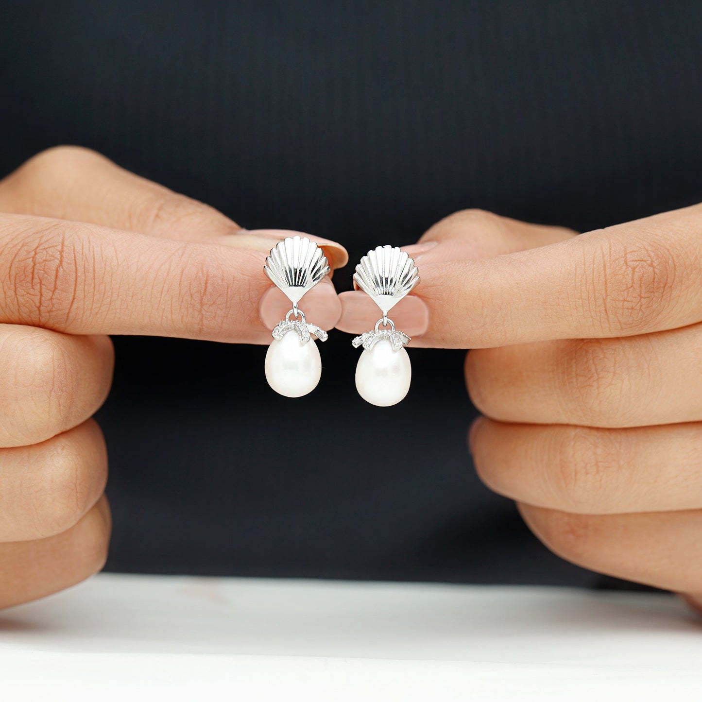 14K Gold Plated Silver Shell and Pearl Drop Earrings