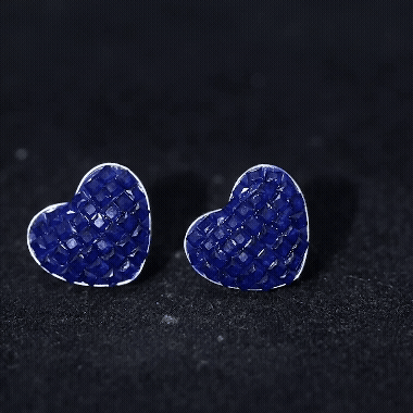 Lab Grown Blue Sapphire Heart Stud Earrings in 14K Gold Plated Silver