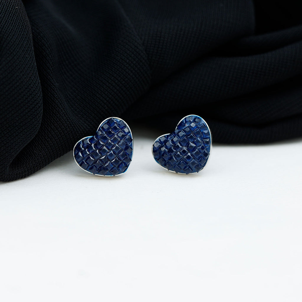 Lab Grown Blue Sapphire Heart Stud Earrings in 14K Gold Plated Silver