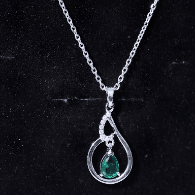 Pear Cut 5X7 MM Lab Emerald Teardrop Necklace with Silver Chain