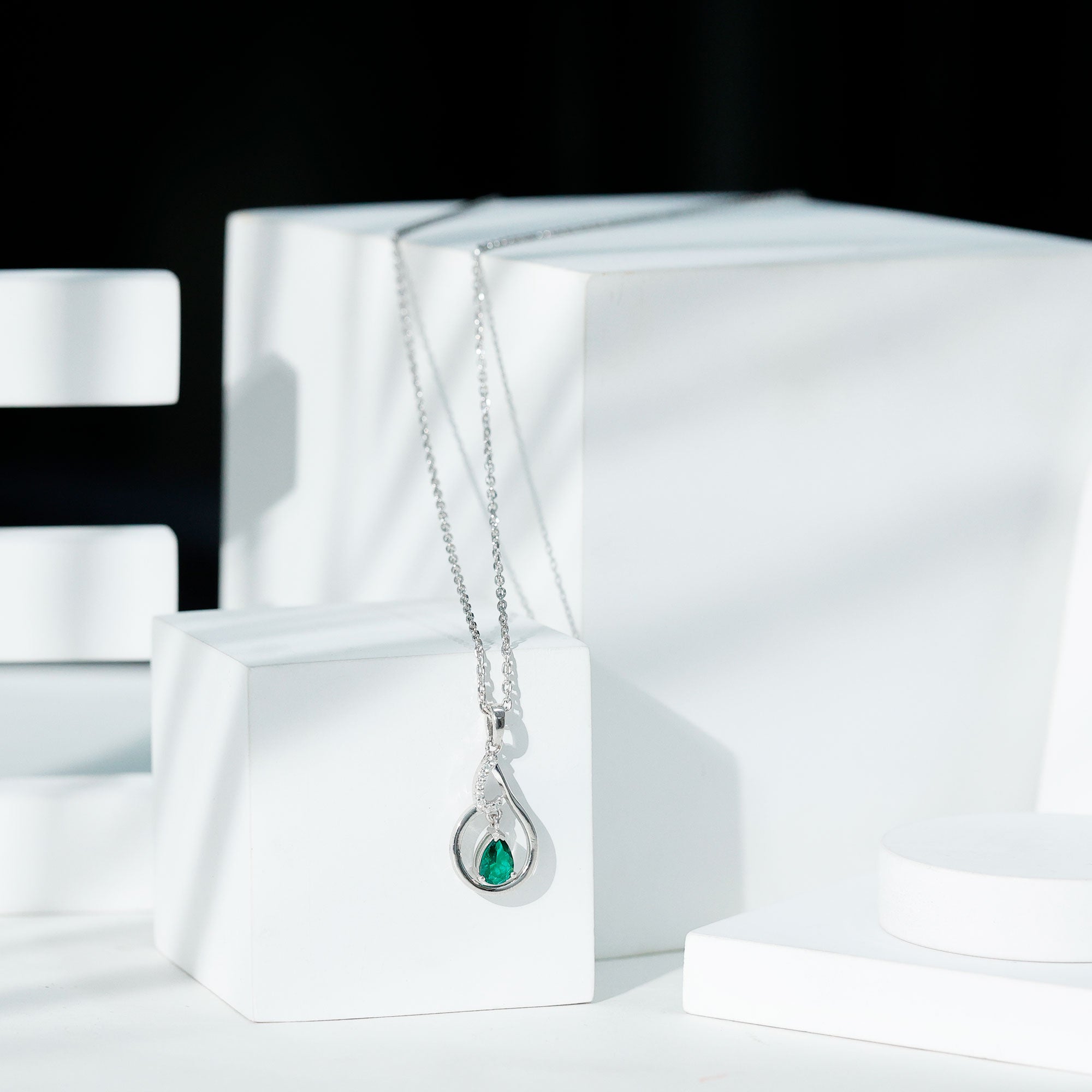 Pear Cut 5X7 MM Lab Emerald Teardrop Necklace with Silver Chain