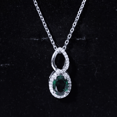 Oval Cut 6X8 MM Lab Created Emerald Infinity Necklace with Moissanite Halo