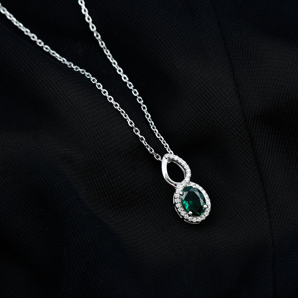 Oval Cut 6X8 MM Lab Created Emerald Infinity Necklace with Moissanite Halo