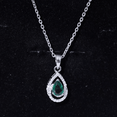 Lab Grown Emerald Vintage Teardrop Pendant Necklace with Moissanite