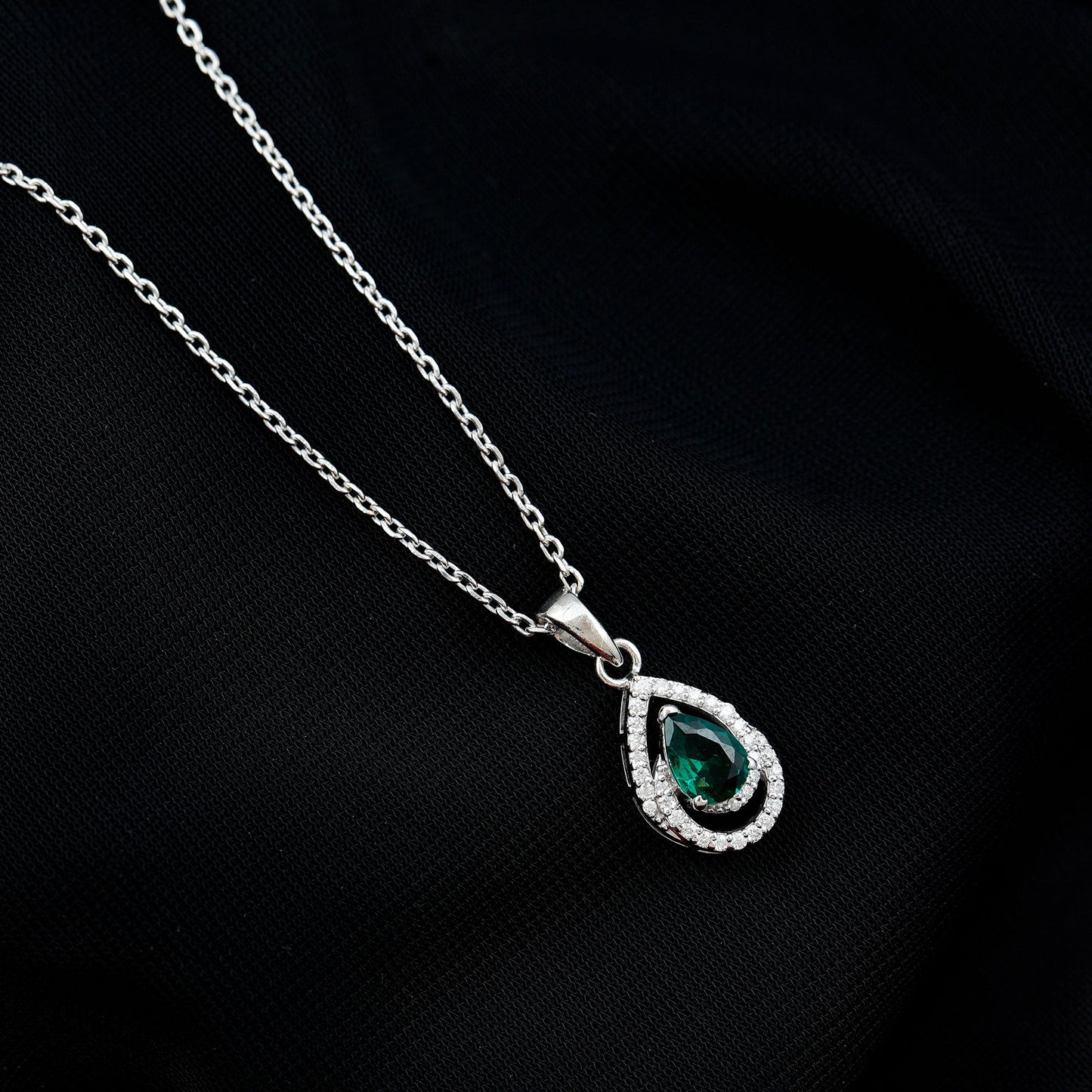 Lab Grown Emerald Vintage Teardrop Pendant Necklace with Moissanite