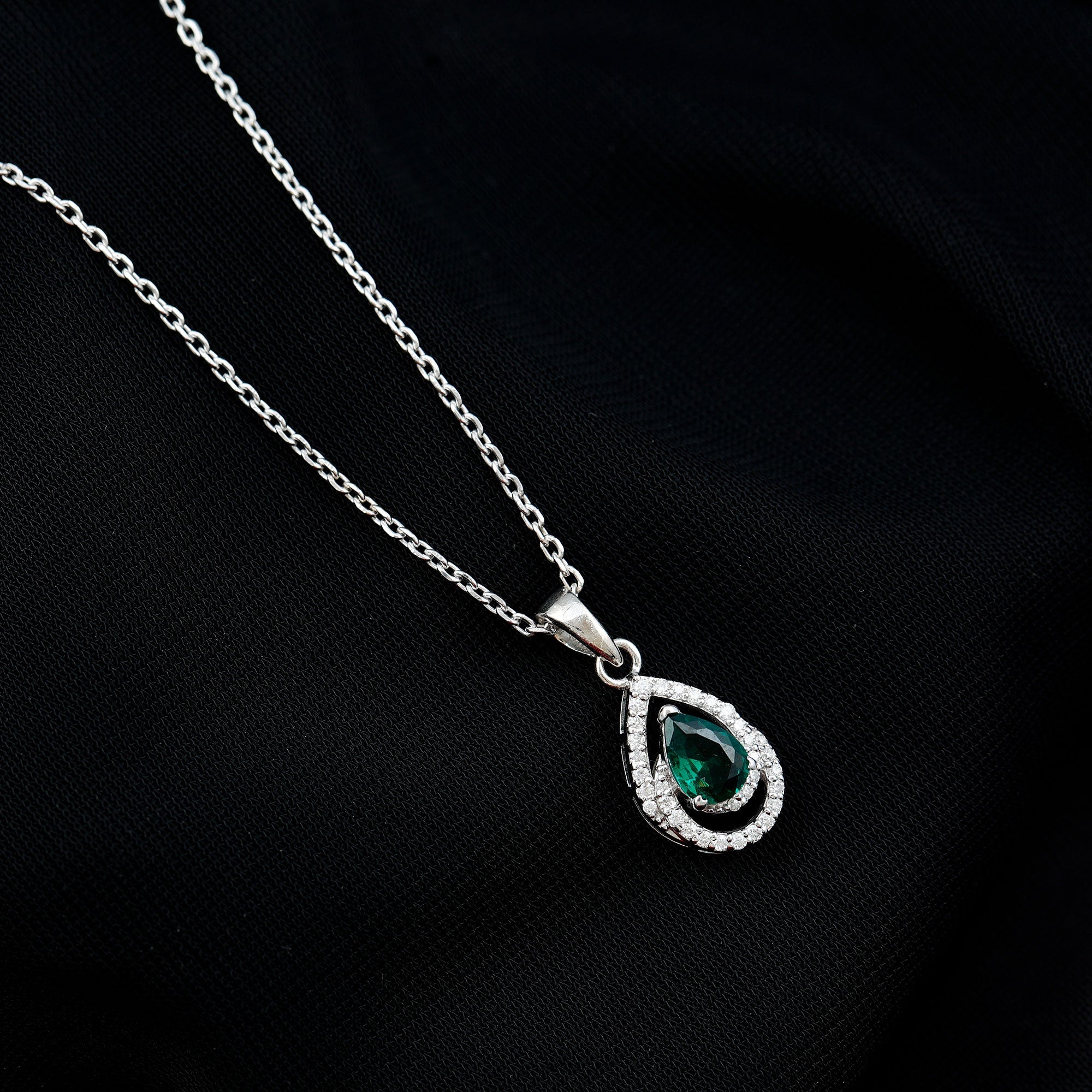 Lab Grown Emerald Vintage Teardrop Pendant Necklace with Moissanite