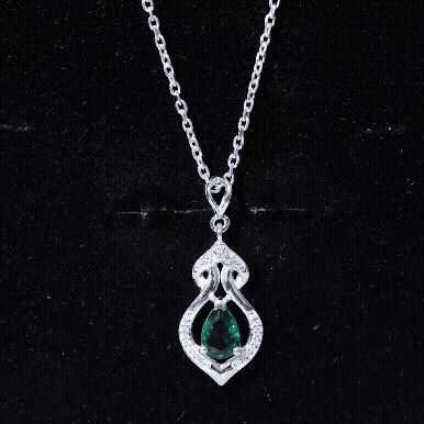 Vintage Inspired Lab Created Emerald Dangle Necklace for Wedding