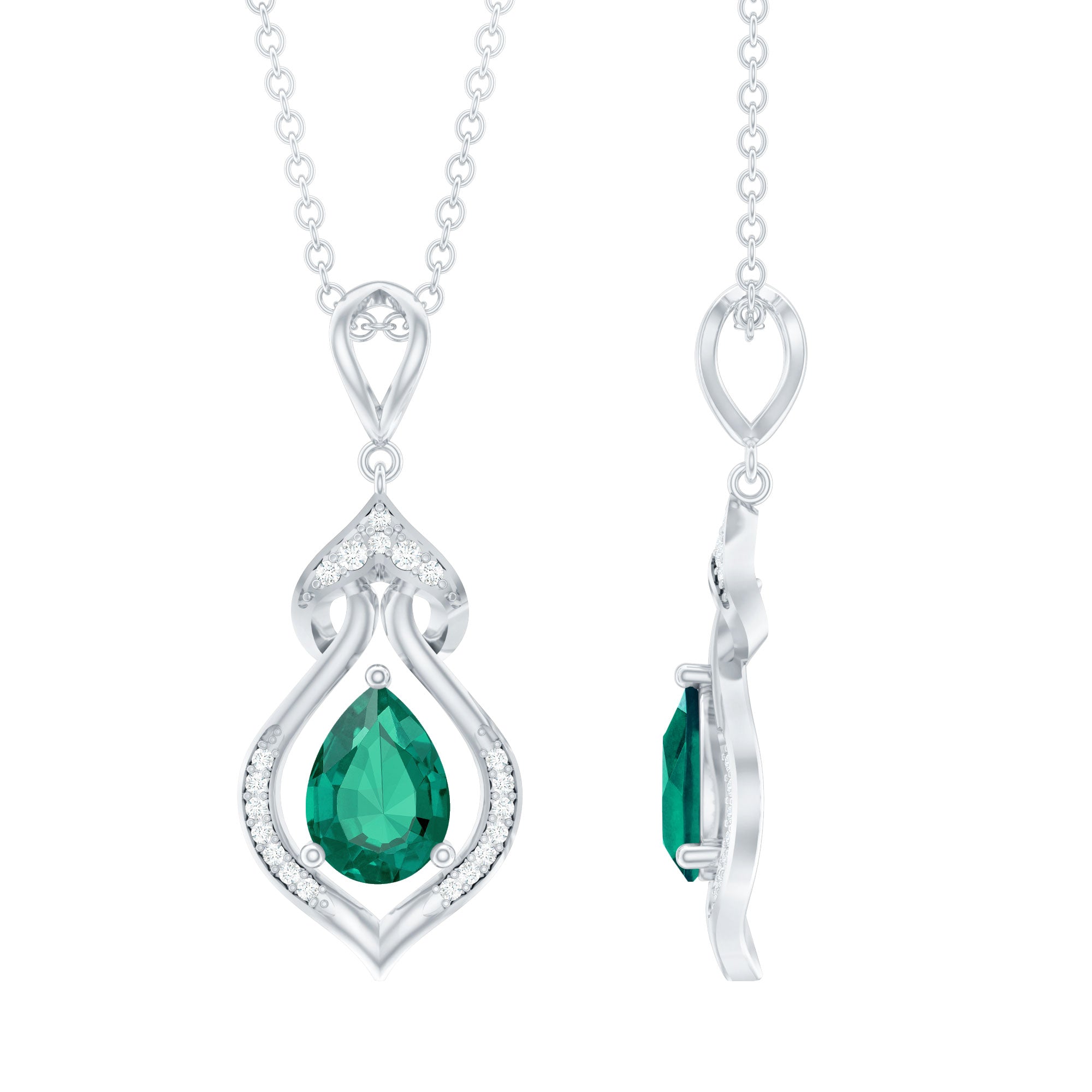 Vintage Inspired Lab Created Emerald Dangle Necklace for Wedding