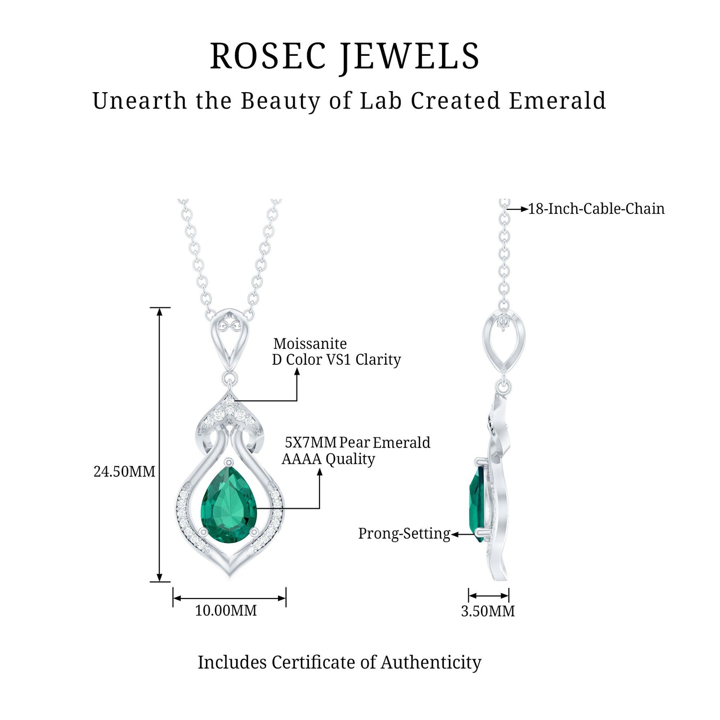 Vintage Inspired Lab Created Emerald Dangle Necklace for Wedding