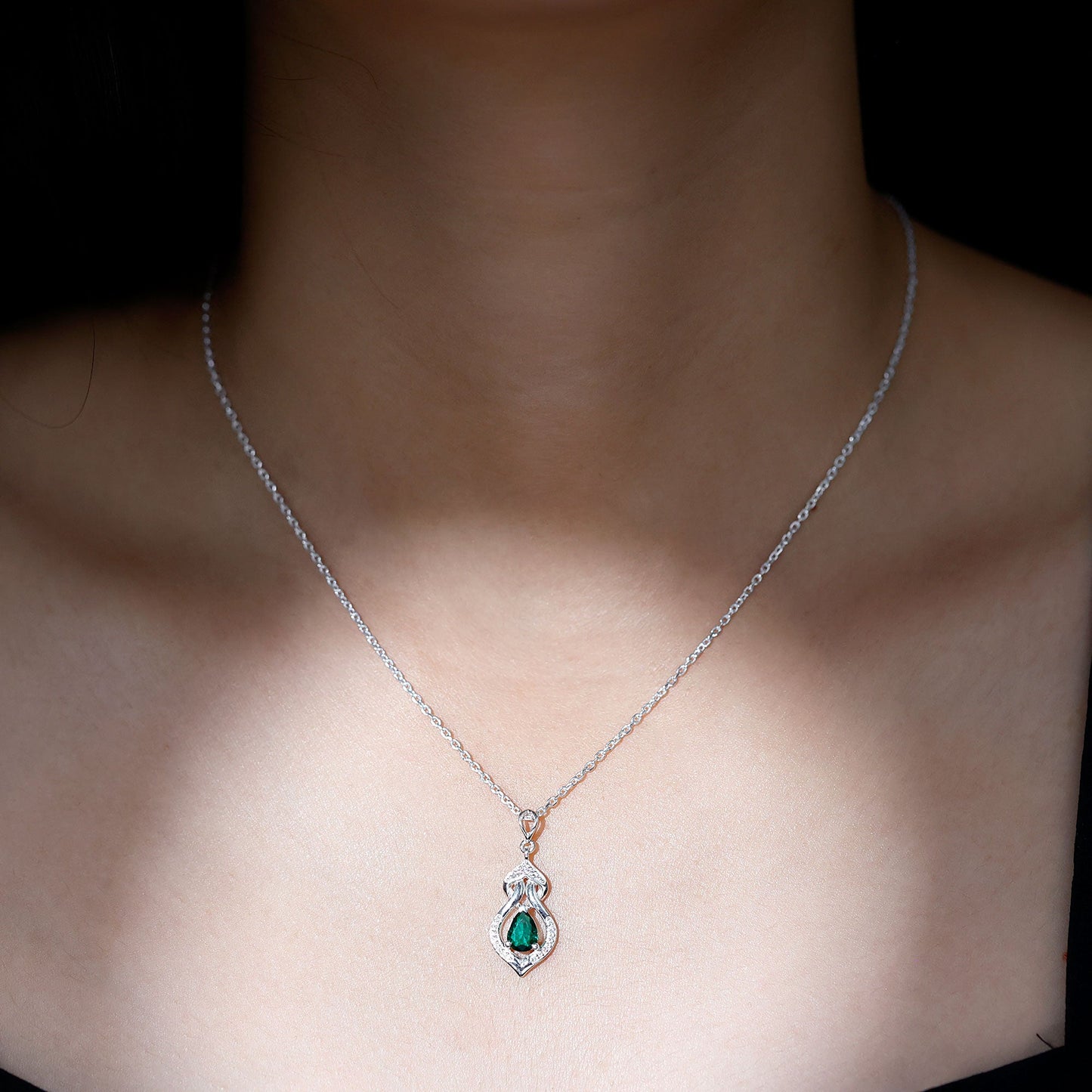 Vintage Inspired Lab Created Emerald Dangle Necklace for Wedding