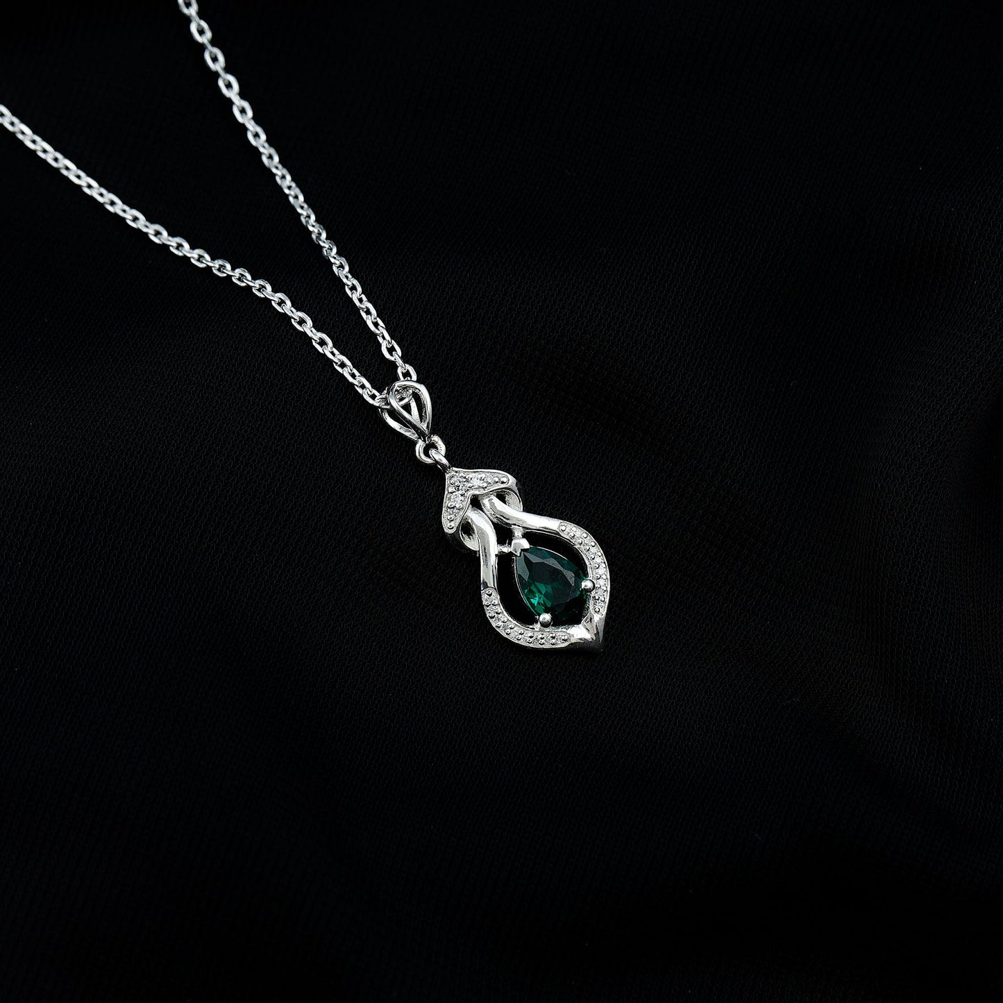 Vintage Inspired Lab Created Emerald Dangle Necklace for Wedding