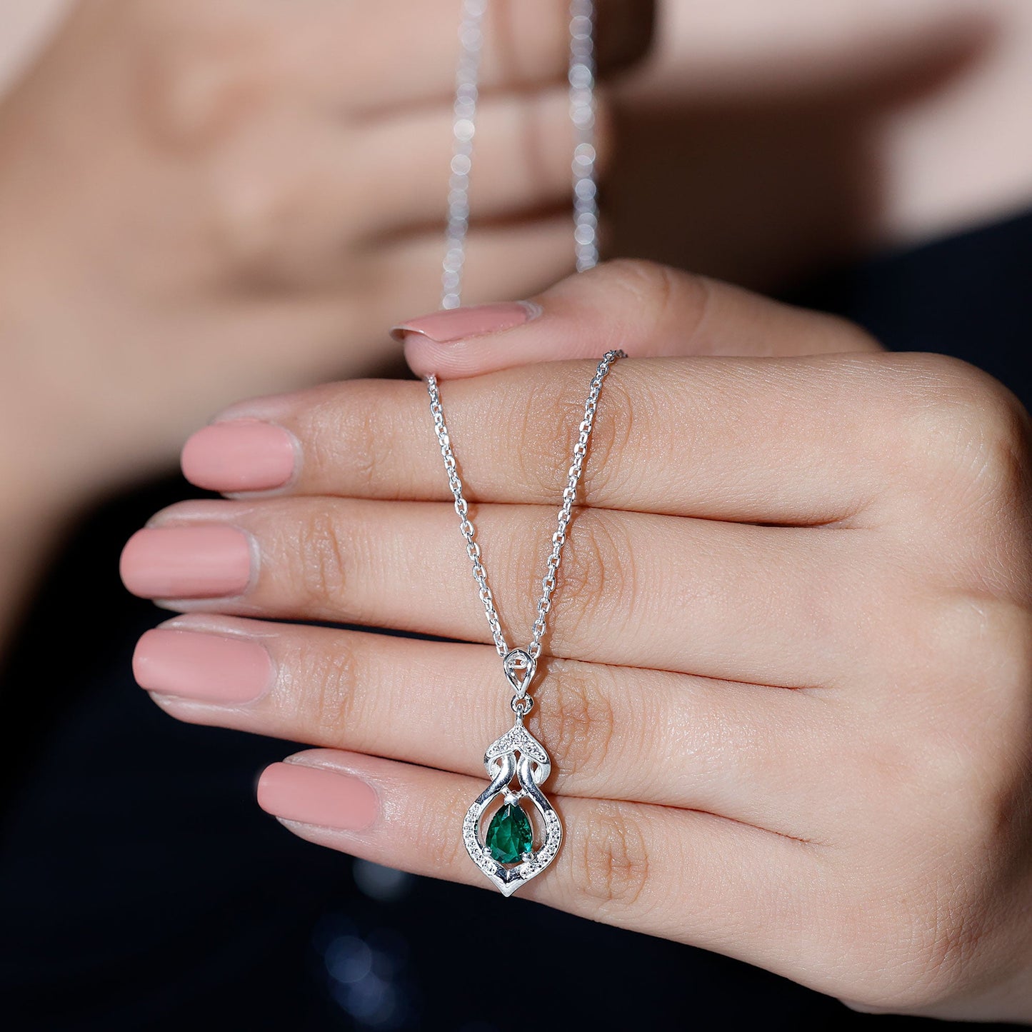 Vintage Inspired Lab Created Emerald Dangle Necklace for Wedding