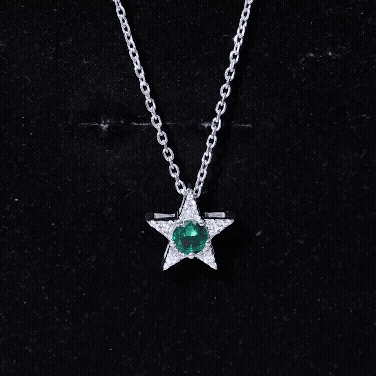 Lab Created Emerald and Moissanite Star Pendant Necklace
