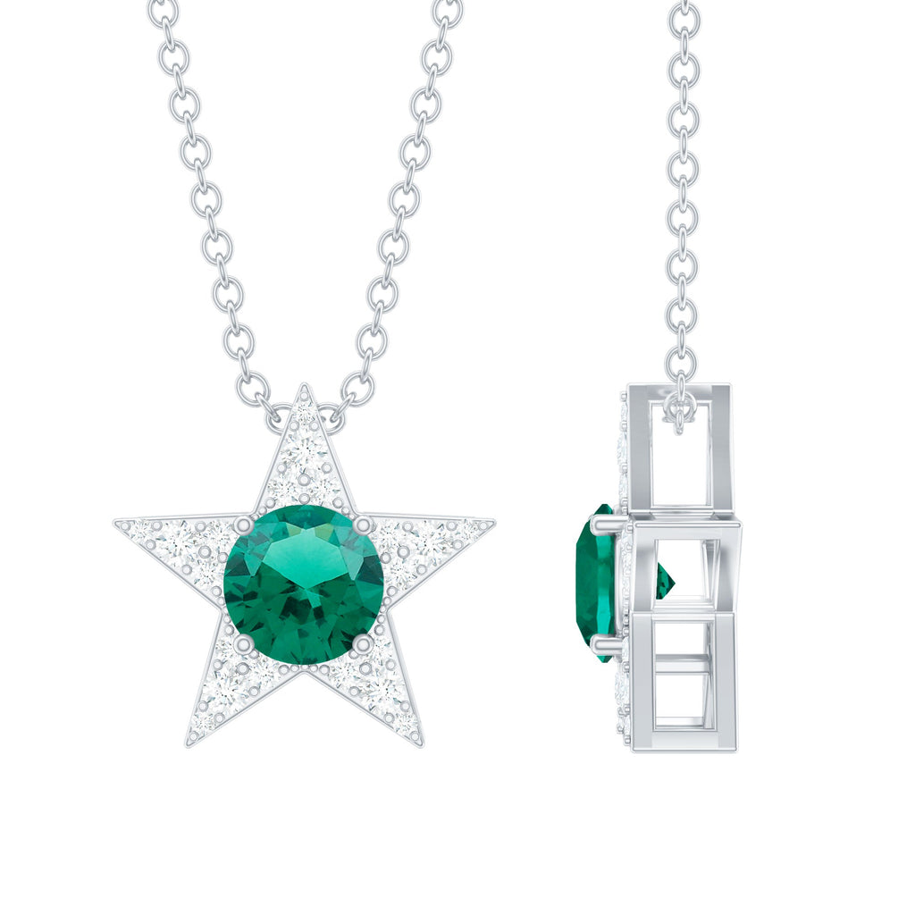Lab Created Emerald and Moissanite Star Pendant Necklace