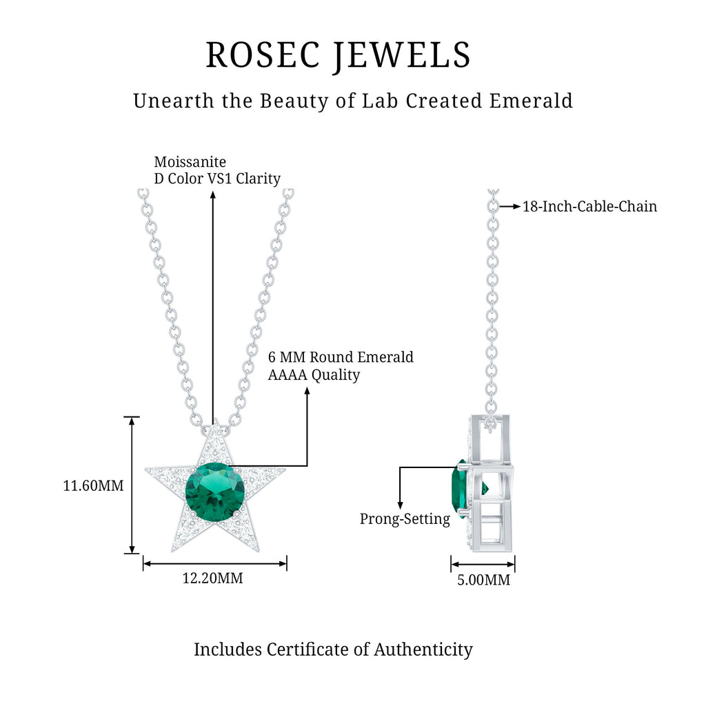 Lab Created Emerald and Moissanite Star Pendant Necklace