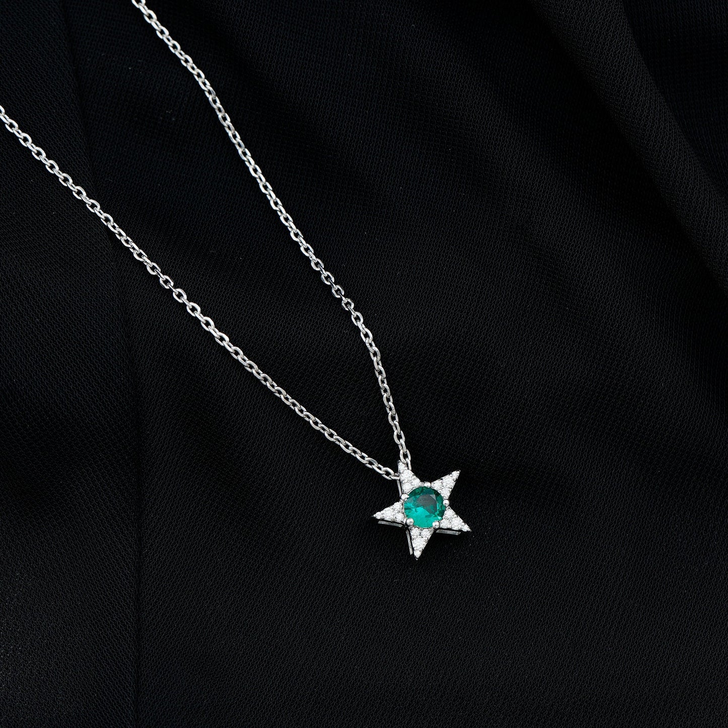 Lab Created Emerald and Moissanite Star Pendant Necklace