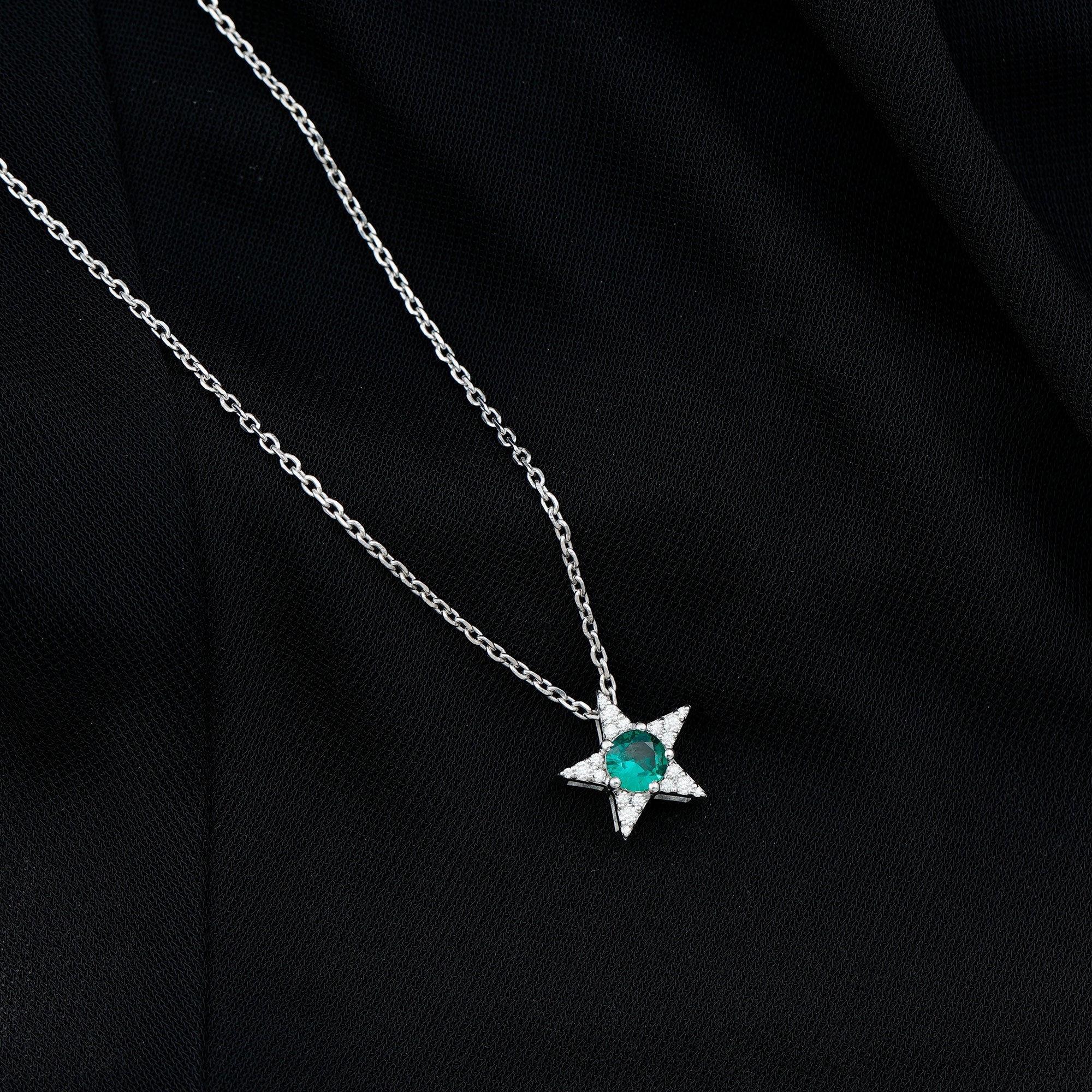 Lab Created Emerald and Moissanite Star Pendant Necklace