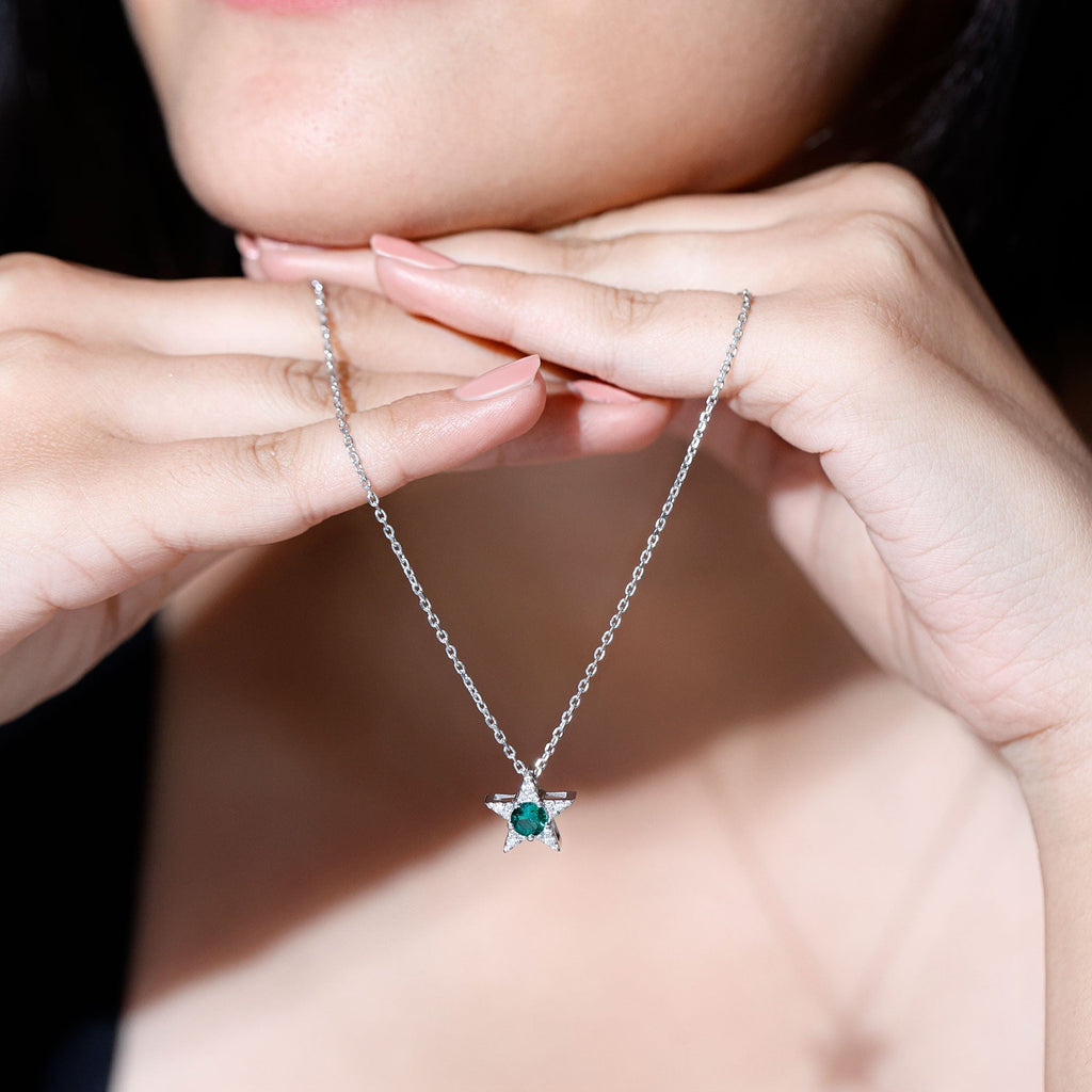 Lab Created Emerald and Moissanite Star Pendant Necklace
