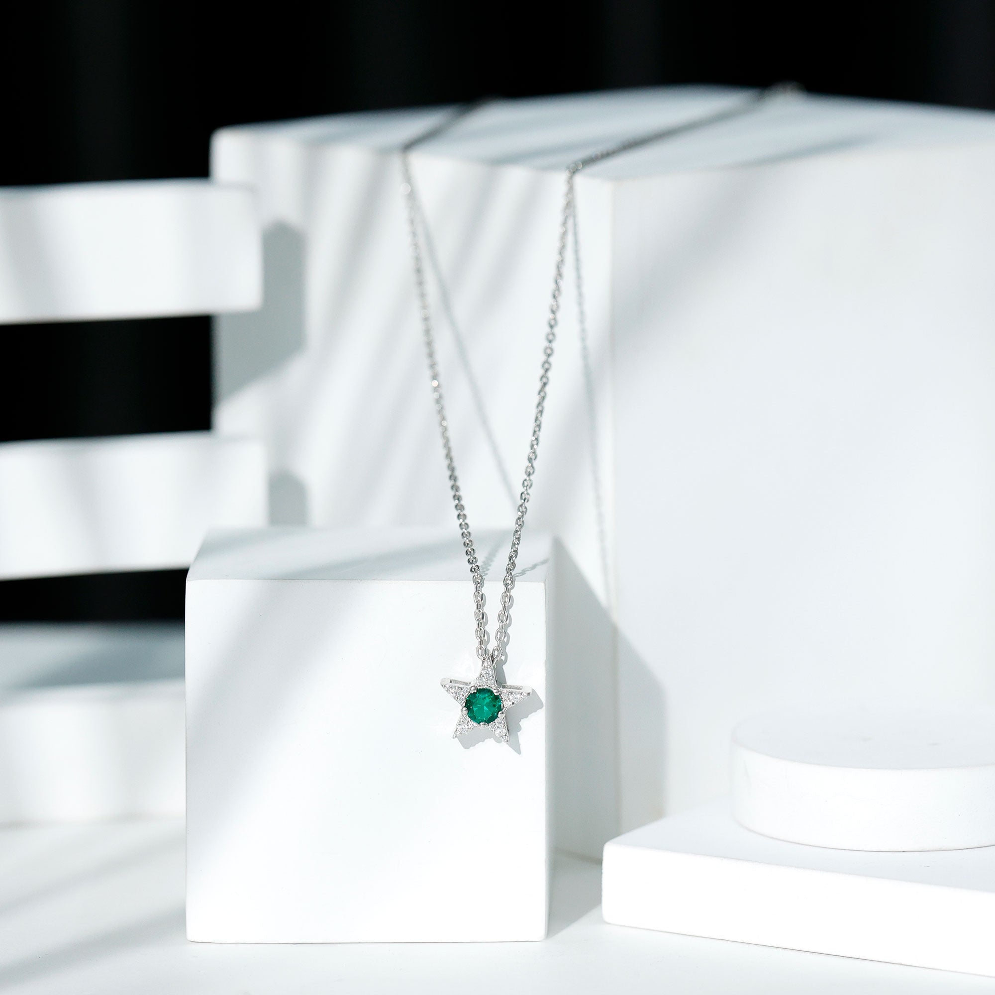 Lab Created Emerald and Moissanite Star Pendant Necklace