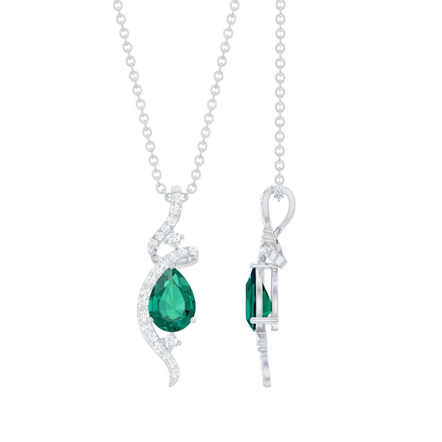 Lab Created Emerald Pear Shaped Teardrop Necklace In Silver