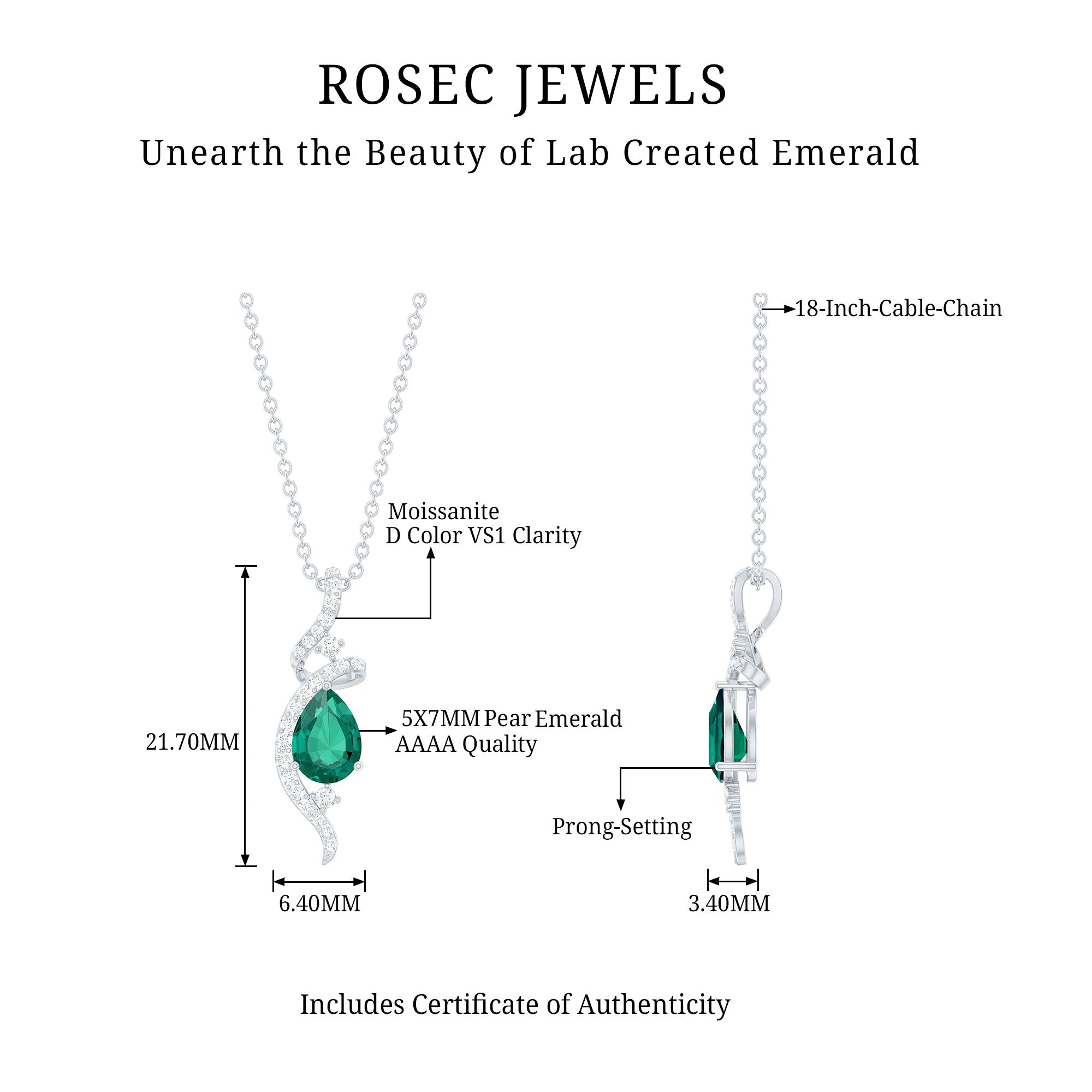 Lab Created Emerald Pear Shaped Teardrop Necklace In Silver