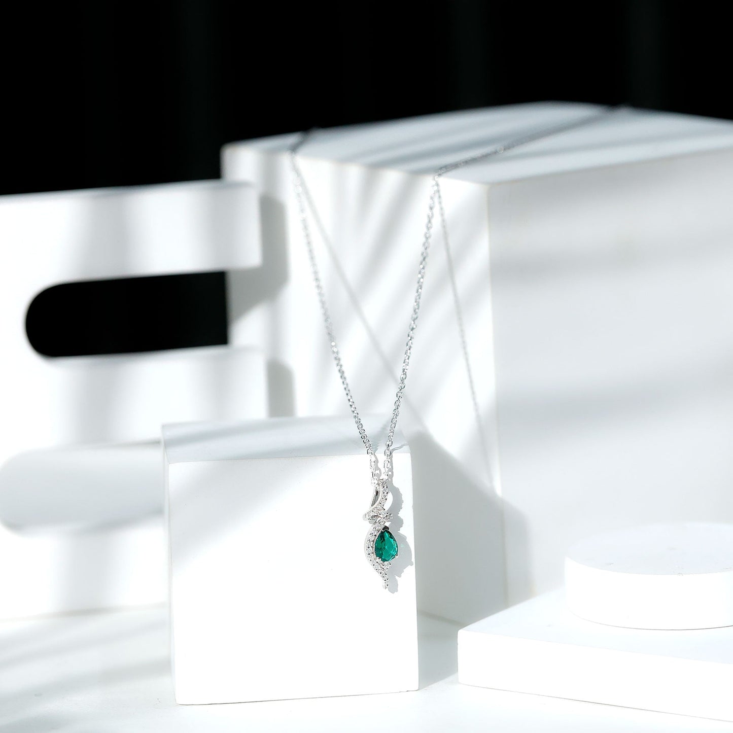 Lab Created Emerald Pear Shaped Teardrop Necklace In Silver