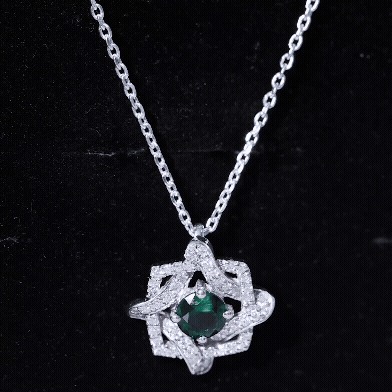 Certified Lab Grown Emerald Interlock Necklace With Silver Chain