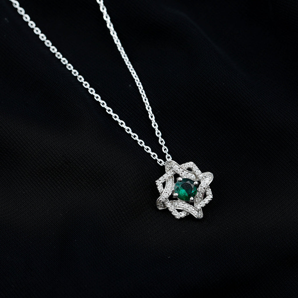 Certified Lab Grown Emerald Interlock Necklace With Silver Chain