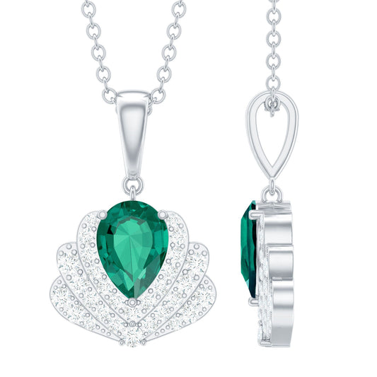 Pear Shape 5X7 MM Lab Emerald Statement Necklace for Wedding