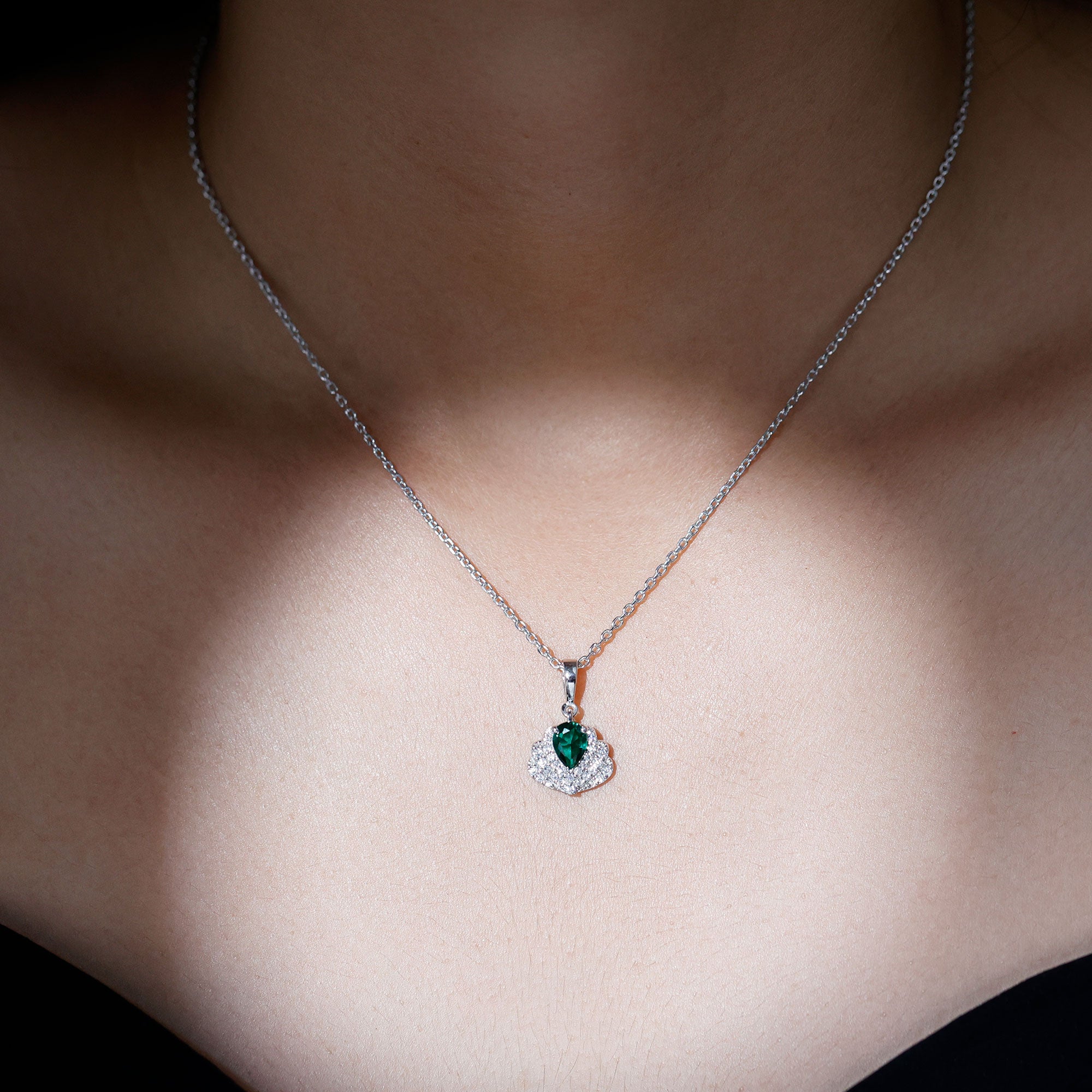 Pear Shape 5X7 MM Lab Emerald Statement Necklace for Wedding