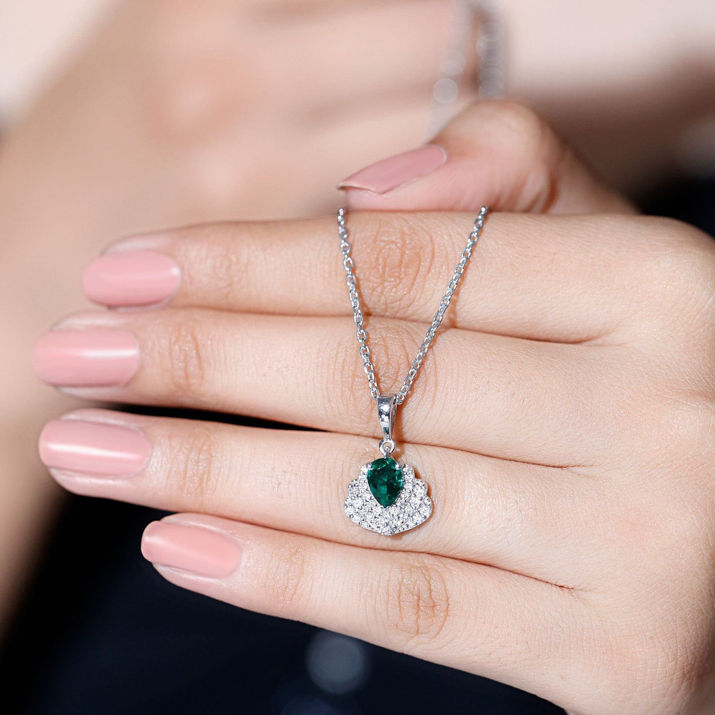 Pear Shape 5X7 MM Lab Emerald Statement Necklace for Wedding