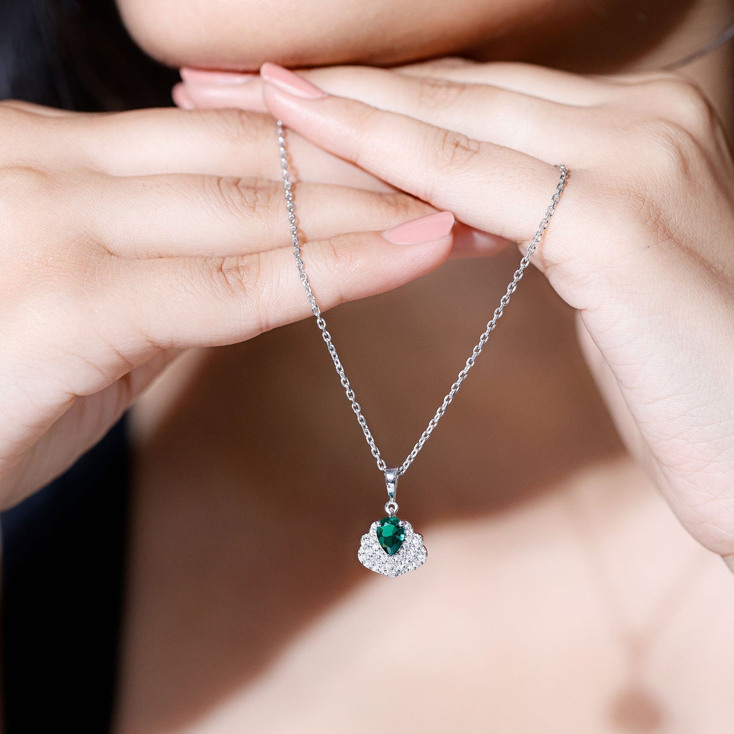 Pear Shape 5X7 MM Lab Emerald Statement Necklace for Wedding