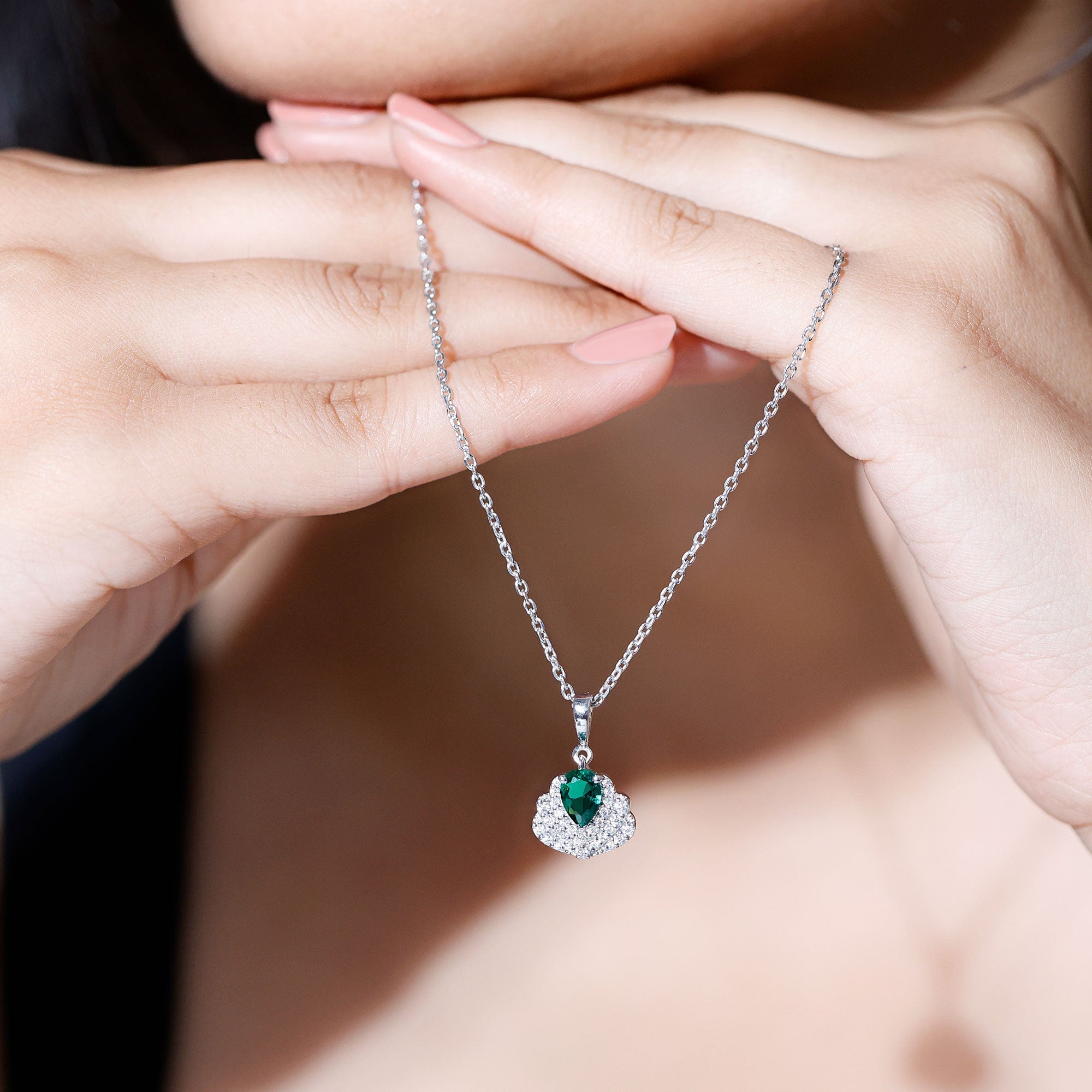 Pear Shape 5X7 MM Lab Emerald Statement Necklace for Wedding