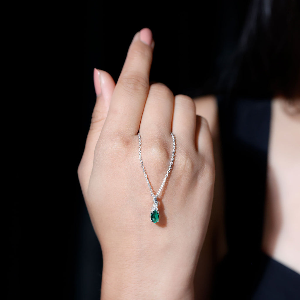 Lab Created Emerald Solitaire Pendant Necklace with Moissanite