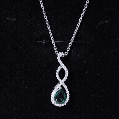 Lab Created 6X8 MM Emerald Infinity Necklace with Silver Chain