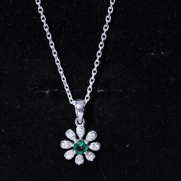 Flower Necklace with Created Emerald and Moissanite